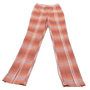 Urban Outfitters Split Hem Pull On Trousers Plaid Brown
